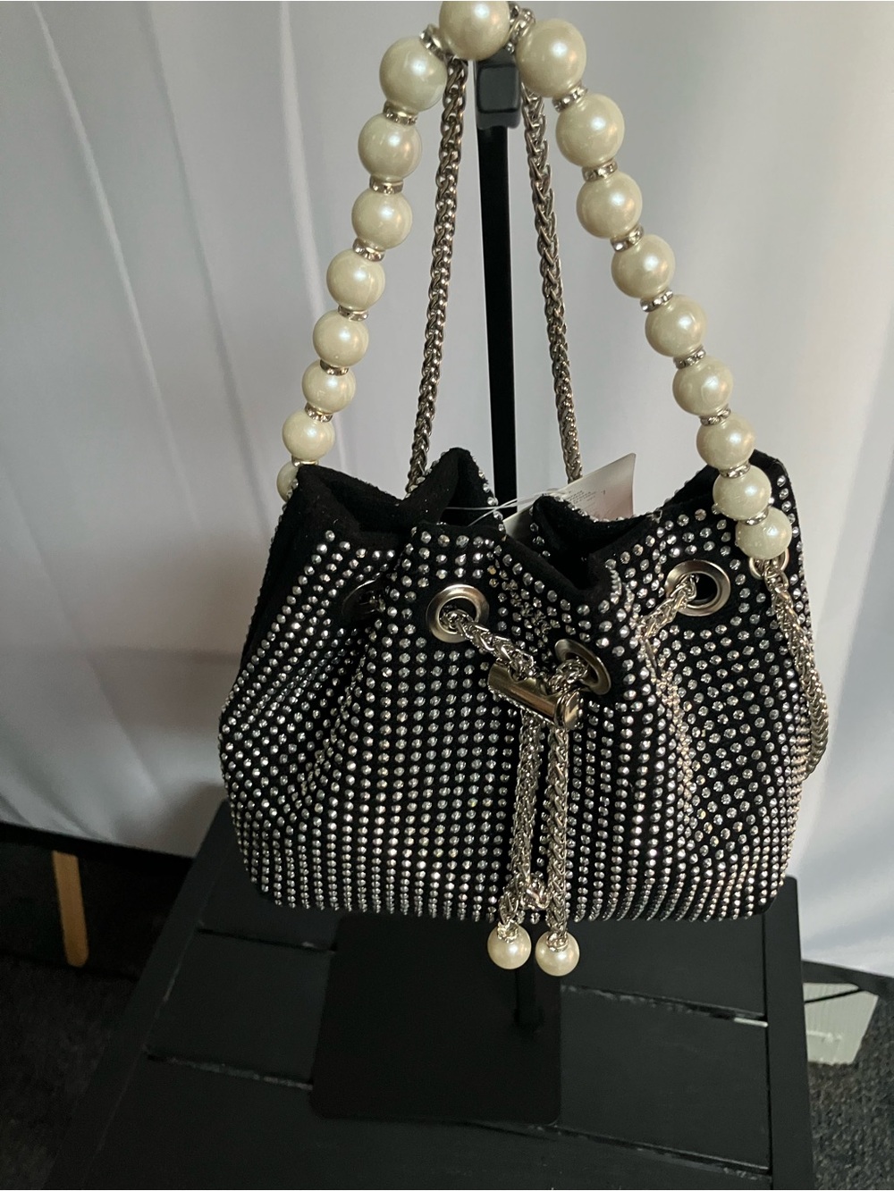 Crossbody Bag with Silver Hardware with
 Pearl-Handle